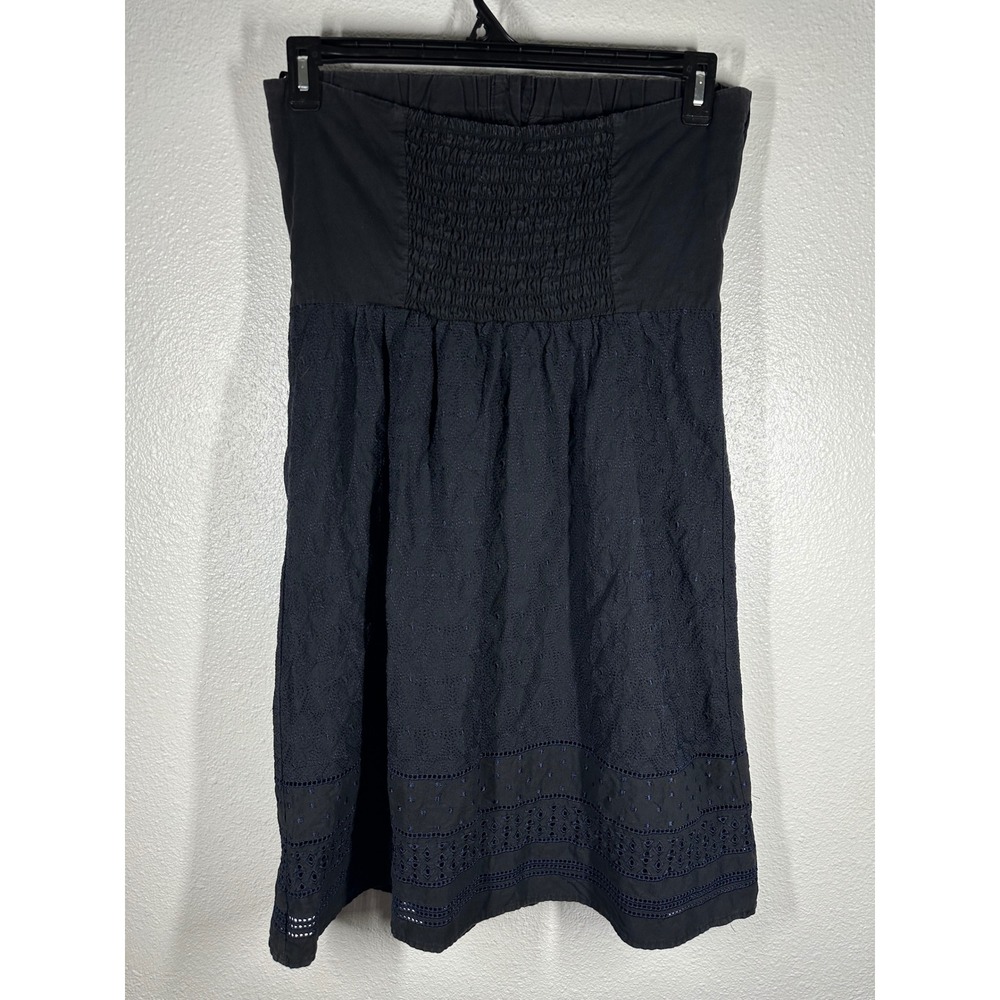 Romy Strapless Dress Womens L Black Eyelet Embroidered Smocked Boho Summer 6909